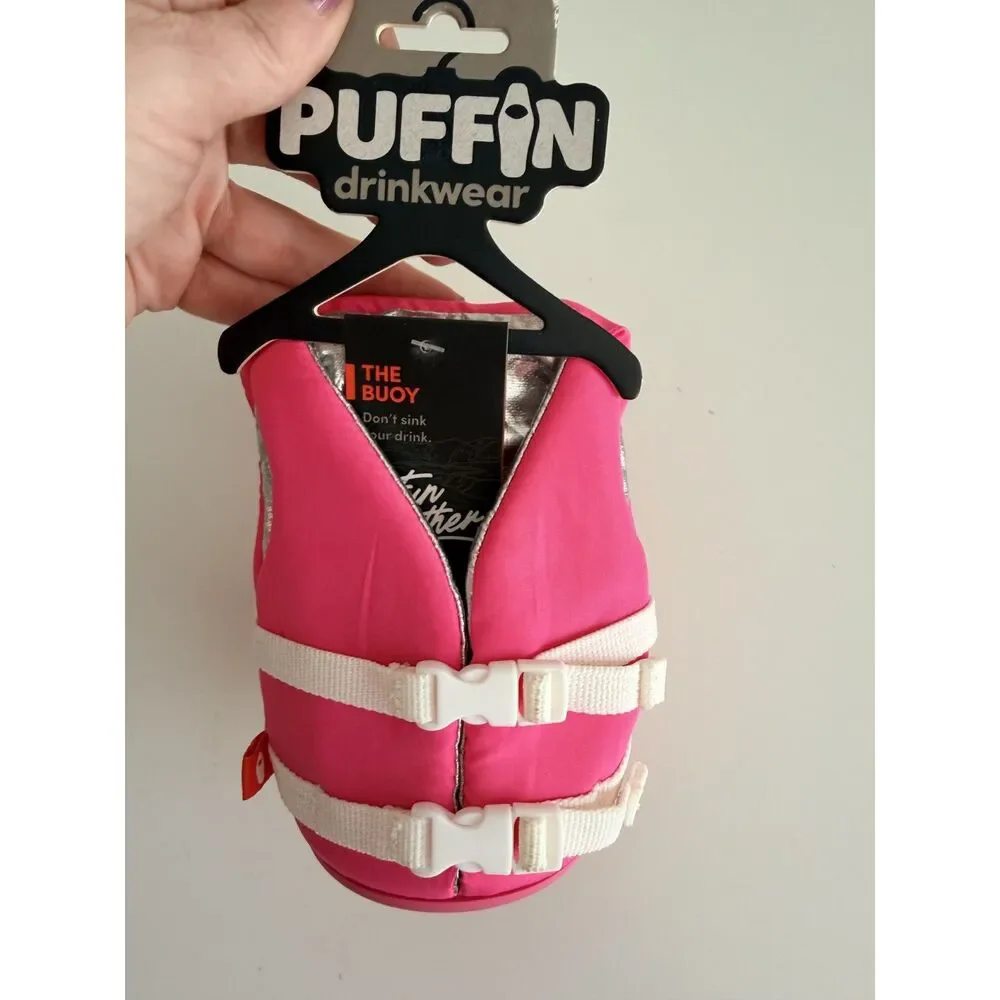 NWT Puffin Drinkwear The Buoy Party Pink 12 oz Floating Can Cooler Life Vest